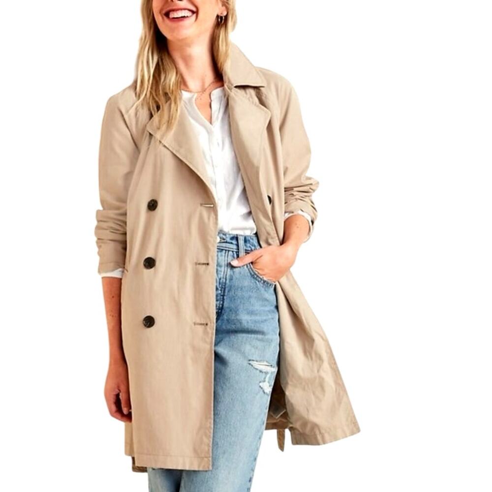Old Navy Women's Small Tan Long Sleeve Button Water-Resistant Trench Coat